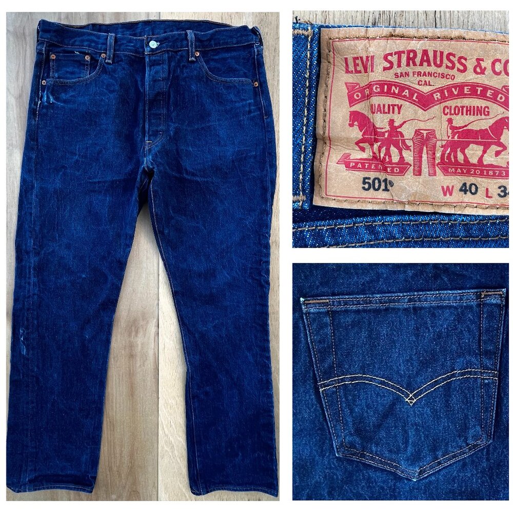 LEVIS 501 STRAIGHT WIDE LEG JEANS MEN’S sz 40W X 32L Blue Denim